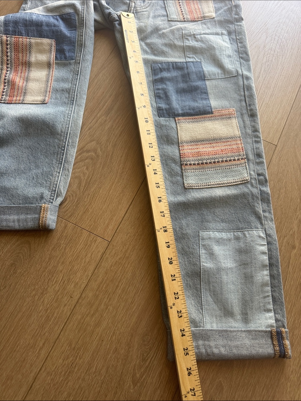 Lucky Legend Boyfriend Mid Rise Relaxed Straight Jeans Patchwork Size 26 - Picture 15 of 16